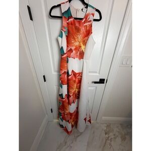 Sexy Diva GS Love Floral Maxi Dress Ivory Orange Lily Print Sleeveless 1X NWT